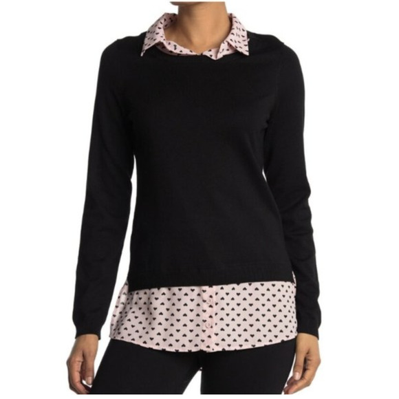 Adrianna Papell Sweaters - Adrianna Papell Heart Printed Layered Twofer Sweater